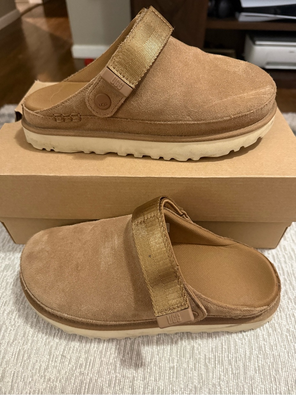 UGG Women’s Size 8 Chestnut Suede Slide Clog with Adjustable Strap - Picture 1 of 8